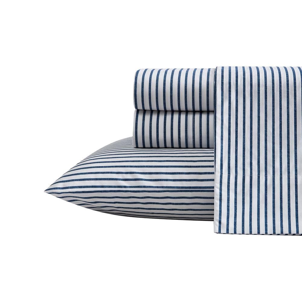 Nautica Harmead 4-Piece Navy Blue Cotton Full Sheet Set USHSA01228461
