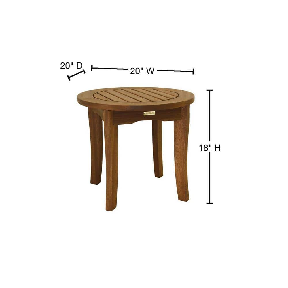 Curved Leg Eucalyptus 20" Round Outdoor End Table in Brown Umber