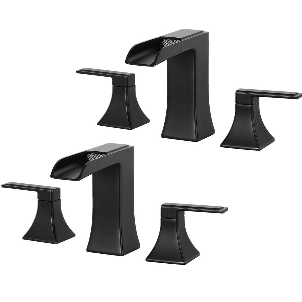 8 in. Widespread Double-Handle Waterfall Bathroom Faucet in Matte Black (2-