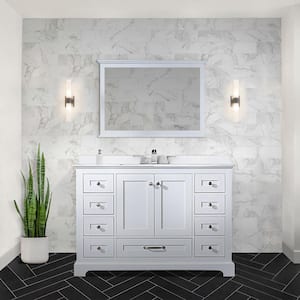 Dukes 48 in. W x 22 in. D White Single Bath Vanity, Cultured Marble Top, Faucet Set, and 46 in. Mirror
