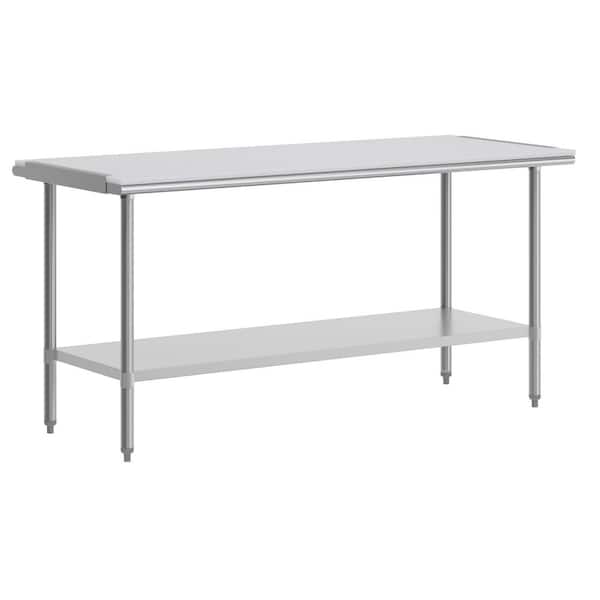 Reader Stainless Steel Metal 72 in. Kitchen Prep Table with Cutting Board and Galvanized Steel Undershelf