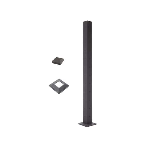 Cable Rail 39 in. Textured Black Aluminum Corner Post for Cable Railing System