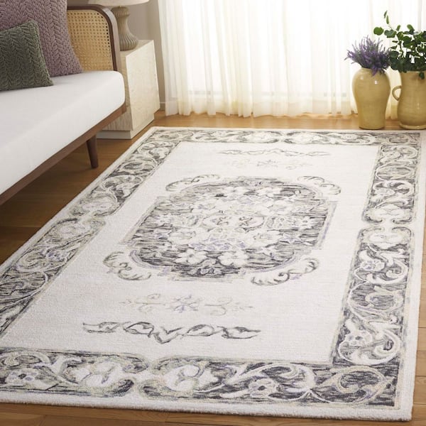 Aspen 4 ft. x 6 ft. Ivory/Black Medallion Floral Area Rug