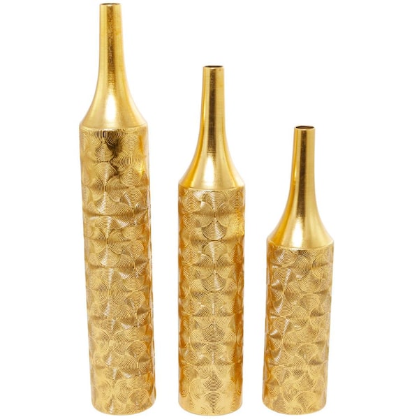 Litton Lane Gold Tall Distressed Metallic Metal Decorative Vase