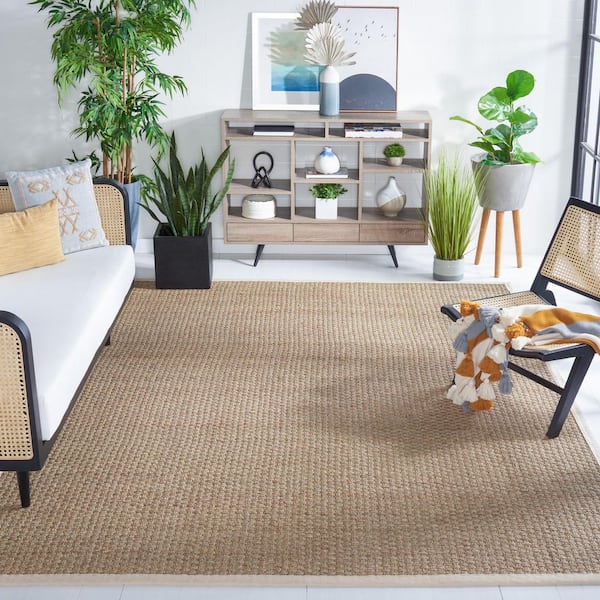 Natural Fiber Natural/Ivory 12 ft. x 12 ft. Border Woven Square Area Rug