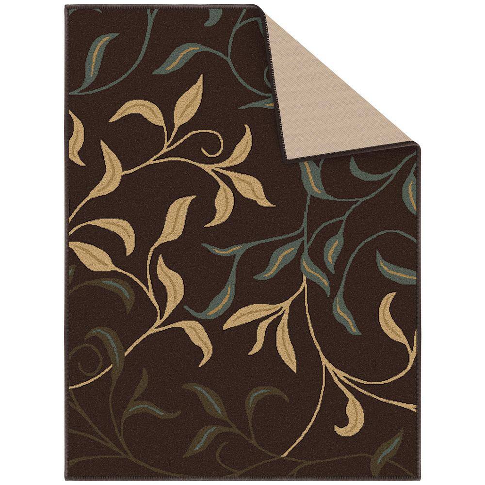 Brown Floral Leaves Non-Slip Washable Area Rug 2'3" x 3'