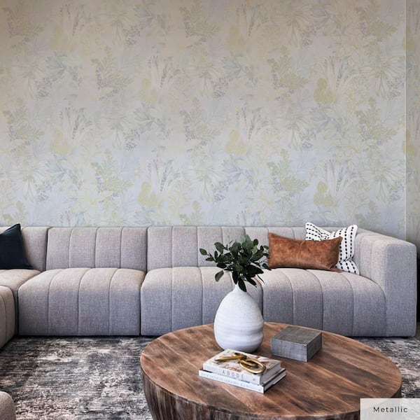 Metallic Silk Coniferous Floral Unpasted Wallpaper Roll (Covers 56 sq. ft.)