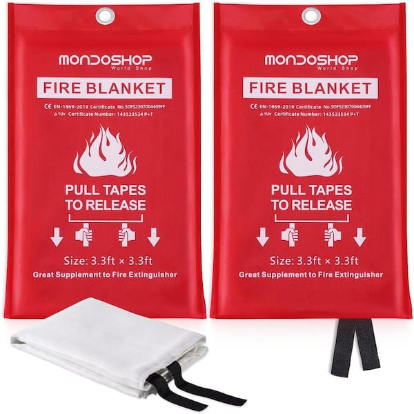 Ahfiwaso Emergency Fire Blankets for Home Kitchen-Fiberglass Fireproof Blanket for Camping, Fireplace, Grill, Office (2-Pack)