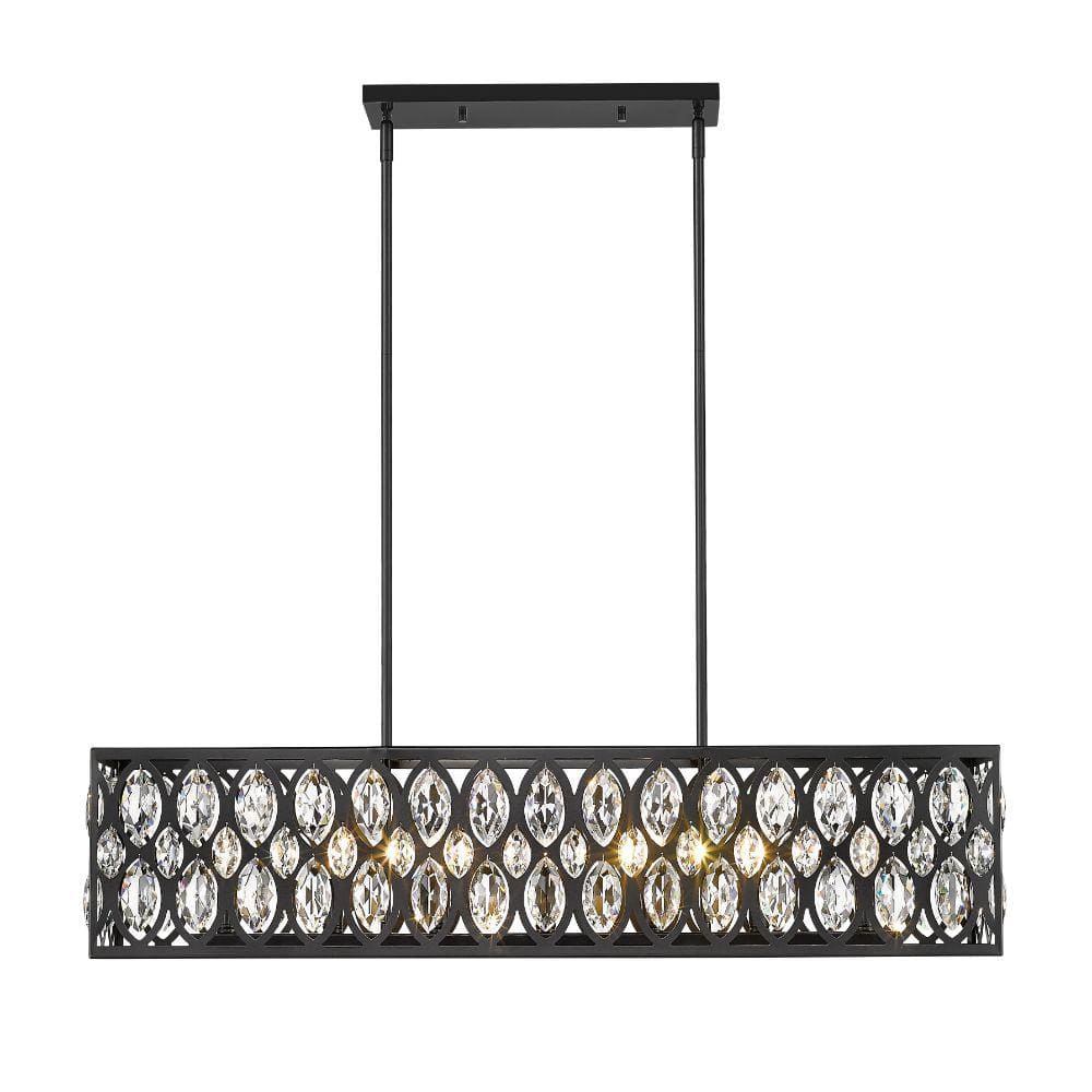 Matte Black Steel 7-Light Drum Chandelier with Crystals