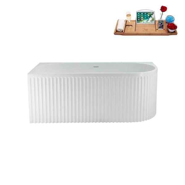 Streamline 59 in. Acrylic Flatbottom Non-Whirlpool Bathtub in Glossy White with Polished Chrome Drain and Tray
