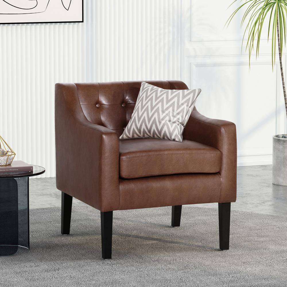 Espresso Elegance Faux Leather Square Arm Side Chair
