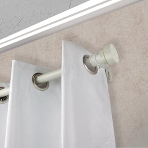 1 inch Adjustable Single Faux Wood Curtain Rod 66-120 inch in Pearl White with Bonnet Finials
