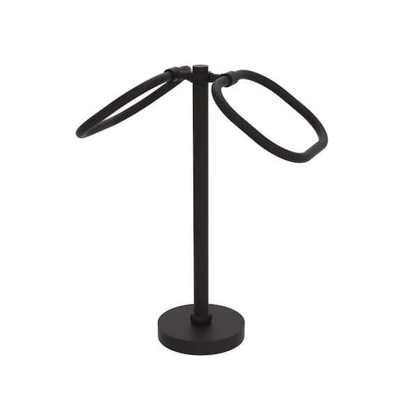 Allied Brass Freestanding 2-Ring Oval Towel Ring with Twisted Accents in Oil Rubbed Bronze