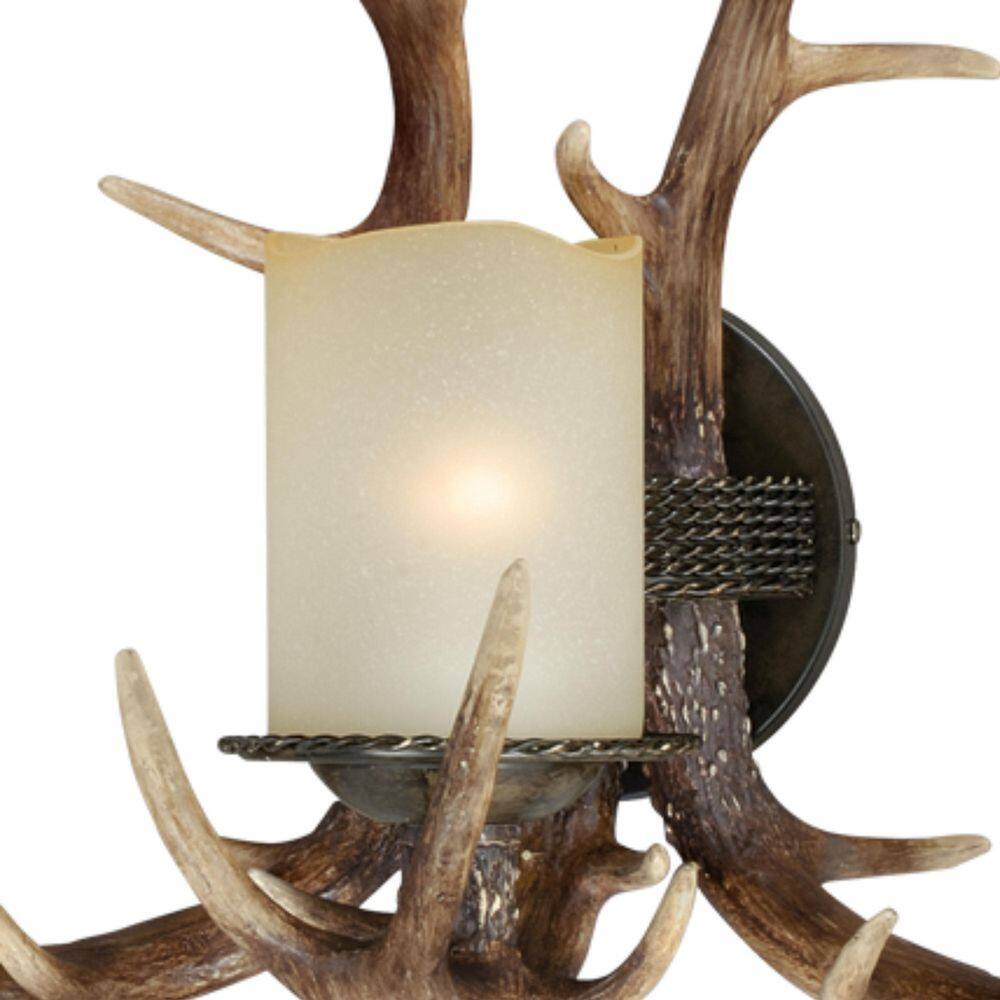 Rustic Brown Antler 3-Light Vanity with Creme Cognac Glass