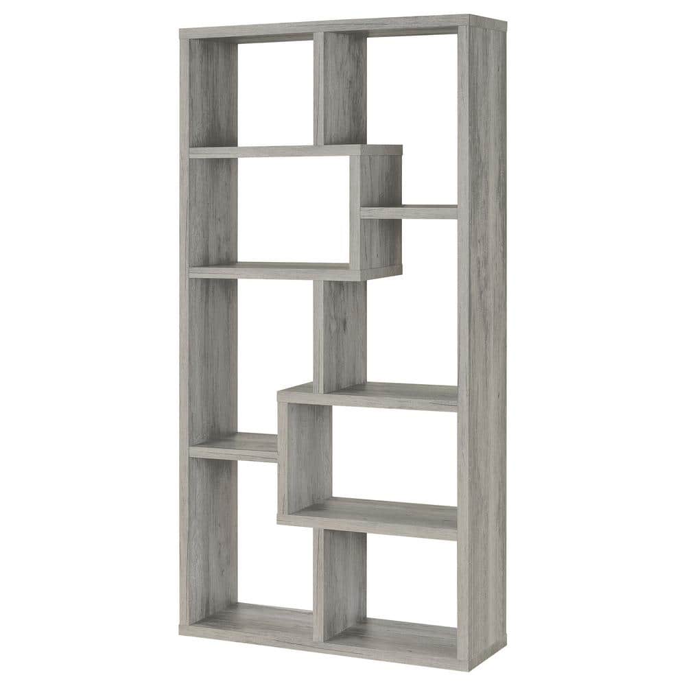 Transitional Driftwood Gray 70.75" Wooden Cube Bookcase