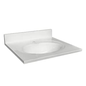 25 in. Single Faucet Hole Cultured Marble Vanity Top in Solid White with Solid White Basin