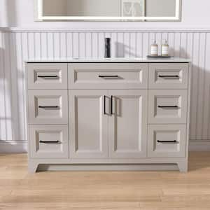 48 in. W x 22 in. D x 35 in. H Single Sink Freestanding Bathroom Vanity Cabinet Light Gray with Solid Surface White Top