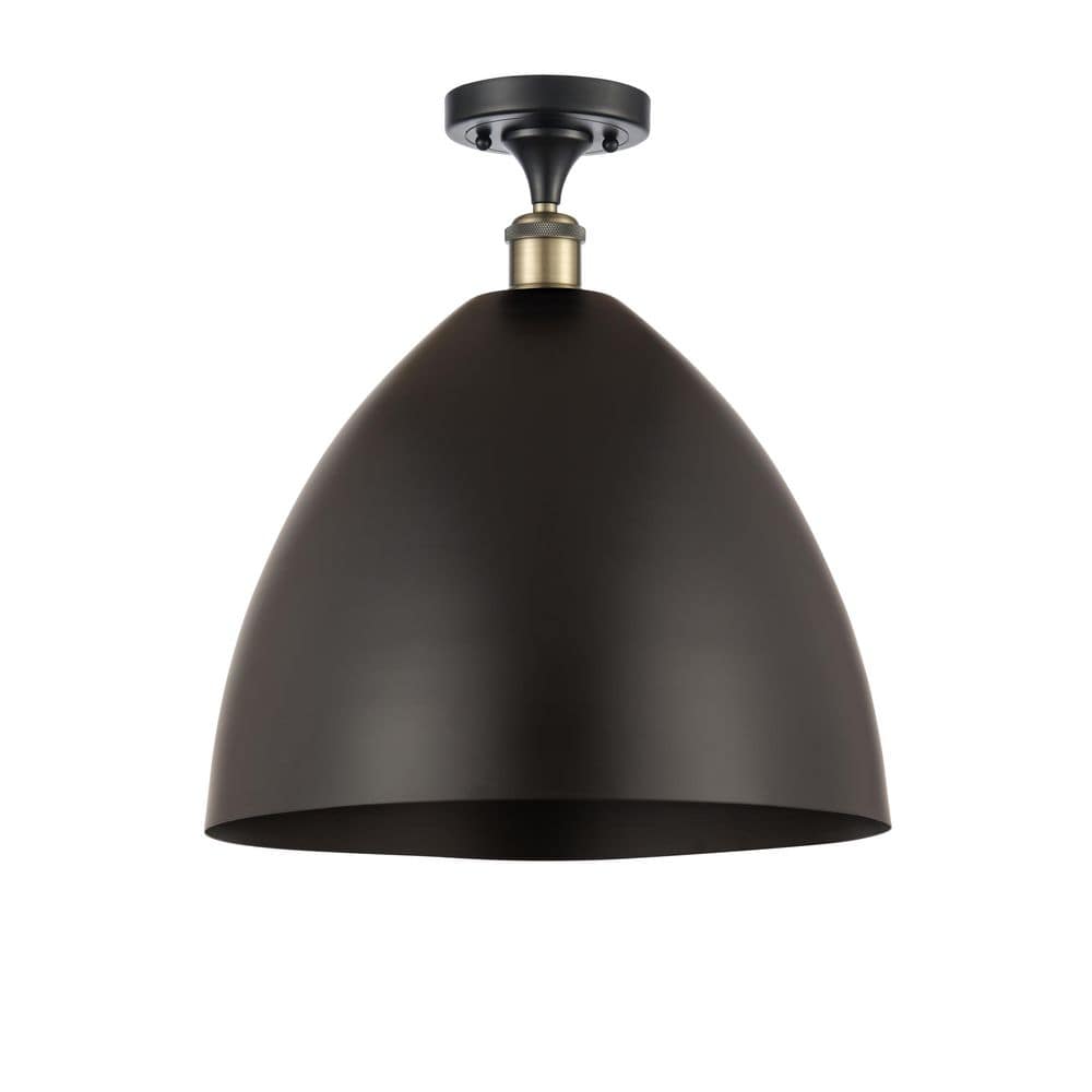 Metal Bristol 16 in. 1-Light Black Antique Brass Industrial Semi-Flush Mount with Matte Black Shade price history on PriceWatchPro