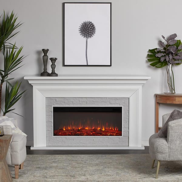 Real Flame Sonia Landscape 69 in. Freestanding Wooden Electric Fireplace in White