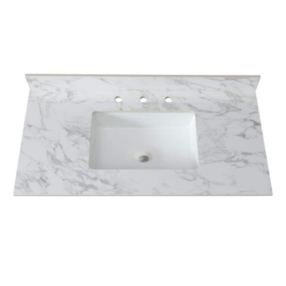18.9 Undermount Rectangular Vanity Top Bathroom Sink with Backsplash and 3 
