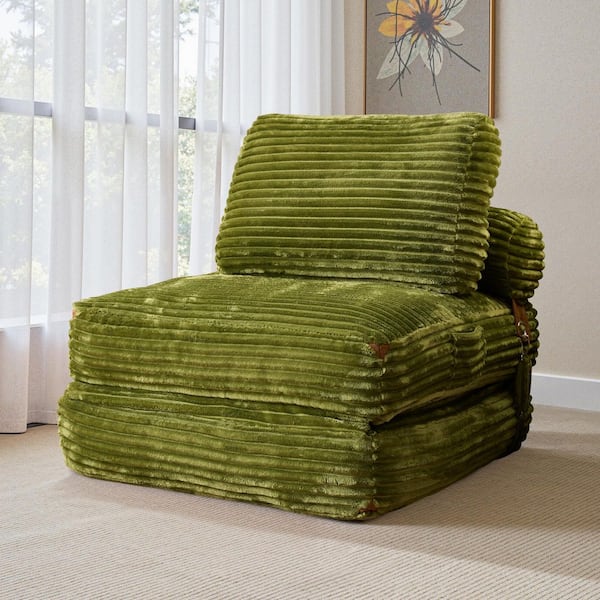 Molly 35 in. Green Plush Corduroy Convertible Sleeper Lounge Chair Twin Size Folding Sofa Bed with Back Support Pillow