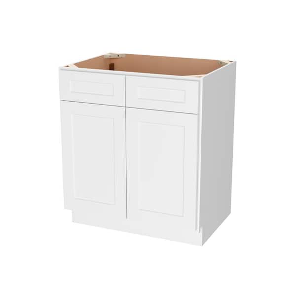HOMLUX Camlock 30 in. W x 21 in. D x 34.5 in. H Ready to Assemble Bath Vanity Cabinet without Top in Shaker White
