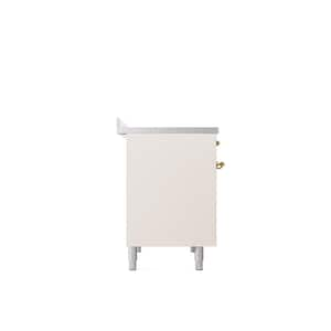 Nostalgie II 40 in. 6 Zone Freestanding Induction Range in Antique White with Brass Trim