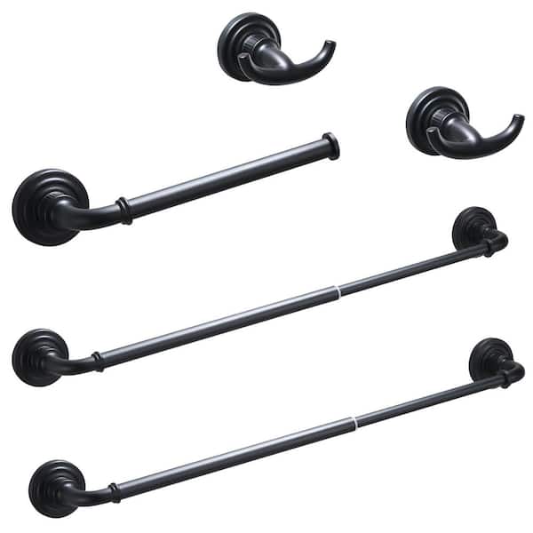 Tahanbath 5-Piece Bath Hardware Set with Towel Bar Rack in Matte Black