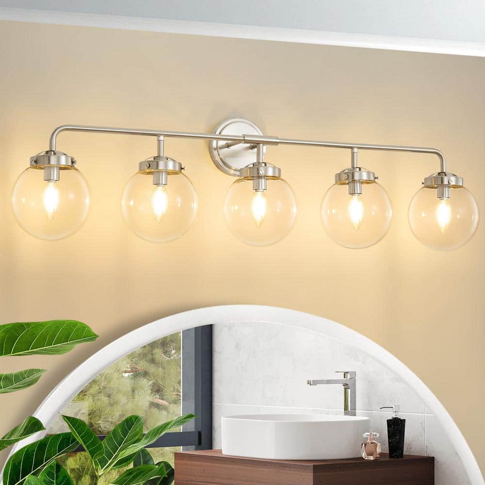 Modern 38.98 in. 5-Light Nickel Bathroom Vanity Light with Clear Glass Shades, Suitable Bathrooms, Powder Rooms, etc. price history on PriceWatchPro