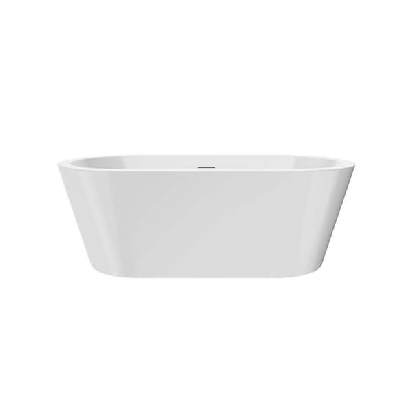 Unbranded 64.5 in. x 31 in. Acrylic Freestanding Flatbottom Soaking Bathtub in White