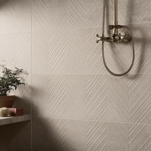 Urbane Cream Beige Chevron 11.81 in. x 35.43 in. Matte Ceramic Wall Tile (14.52 sq. ft./Case)
