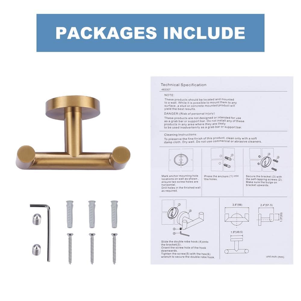 Brushed Gold Stainless Steel Double J-Hook Wall Mount