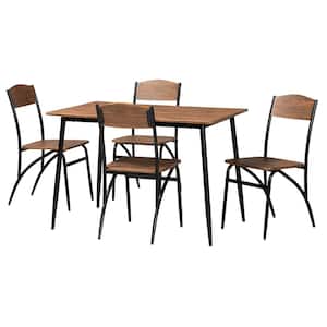 Neona 5-Piece Walnut Brown and Black Wood Top Dining Set