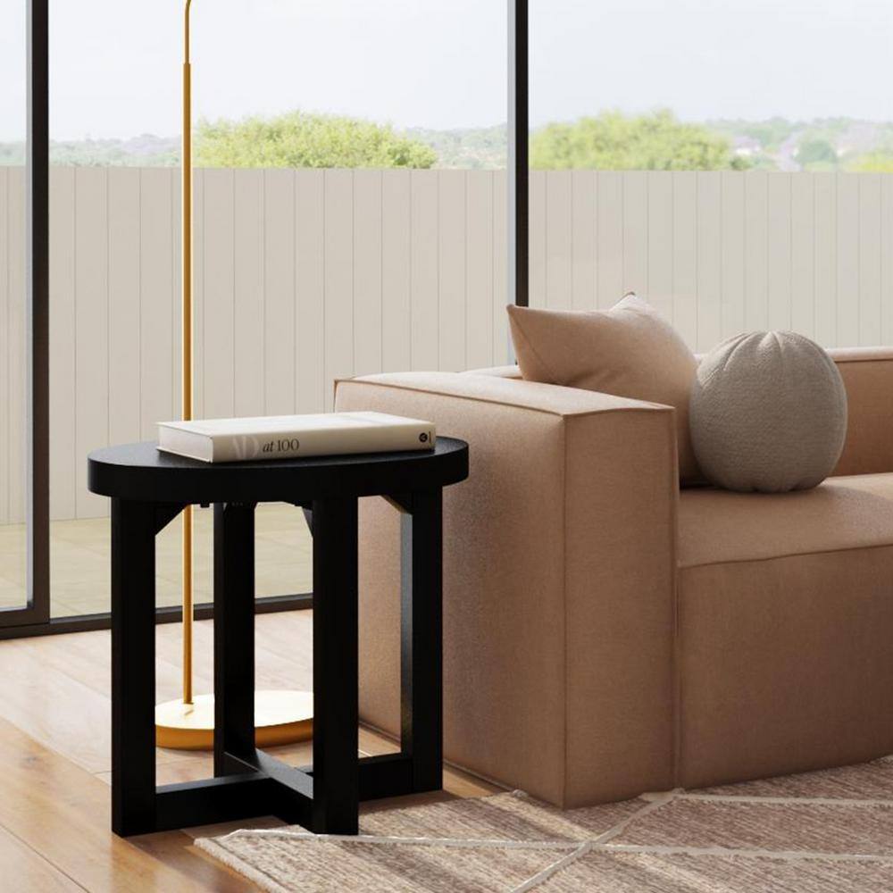 Black Round Solid Wood Accent Table with Cross Base, 22" Diameter