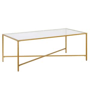 Henley 48 in. Brass Rectangle Glass Top Coffee Table