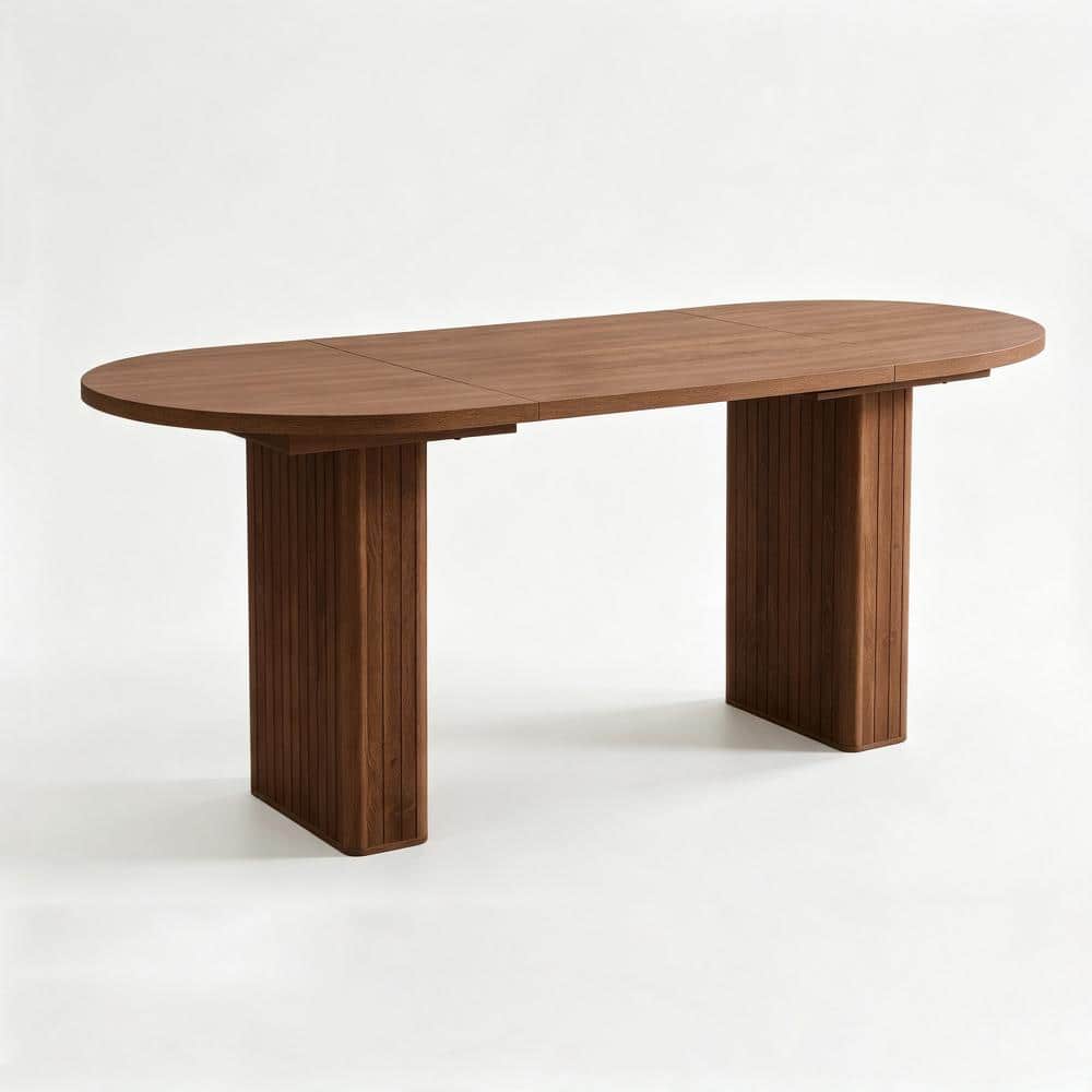 ATHMILE Walnut Oval Wood 70.86 in. Pedestal Dining Table Seats 4-6