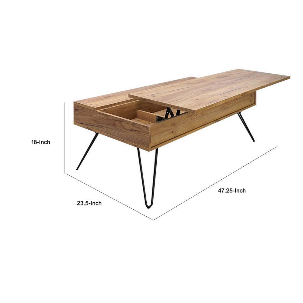 Natural Brown Wood Lift-Top Coffee Table with Storage