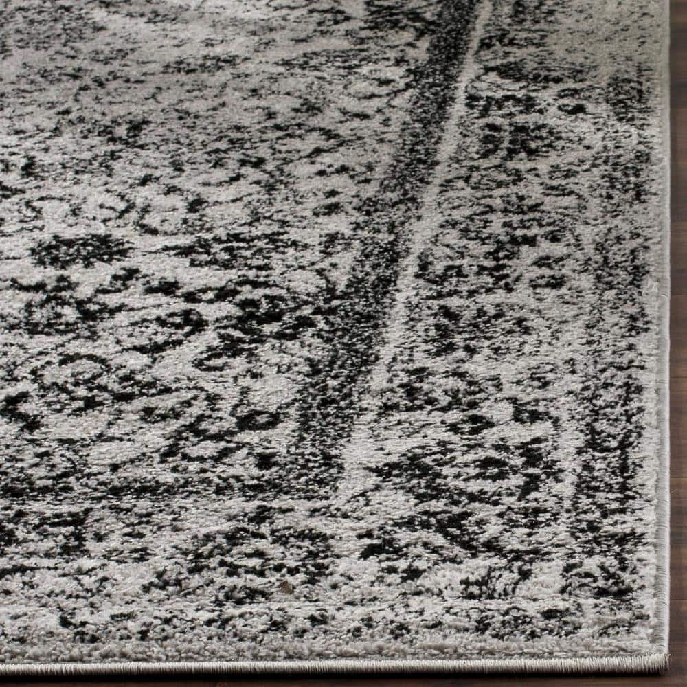 Grey and Black Hand-knotted Synthetic Runner Rug