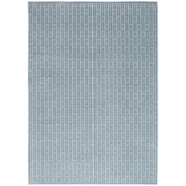 Washable Charm Blue Ivory 6 ft. x 9 ft. Geometric Contemporary Area Rug
