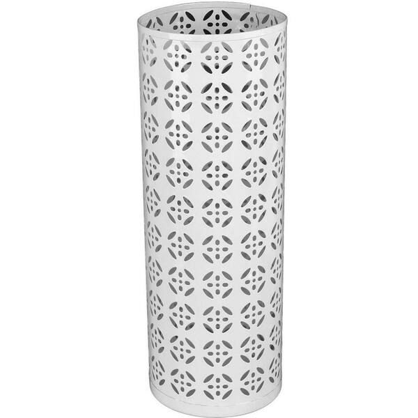 Umbrella Stand White Metal with Hollow Design Compact Organizer