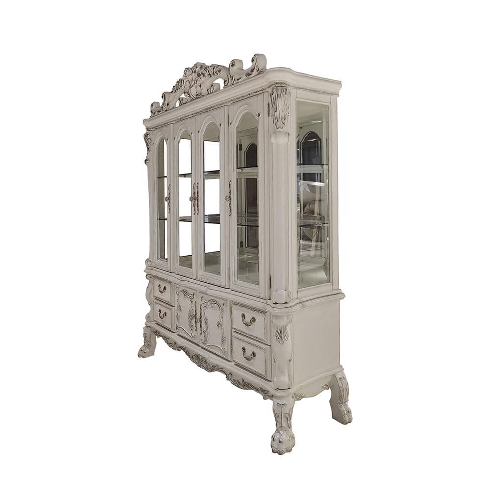 Bone White Lighted China Cabinet with Glass Shelves