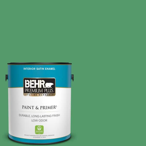 BEHR PREMIUM PLUS 1 gal. #P410-6 Solitary Tree Satin Enamel Low Odor Interior Paint & Primer