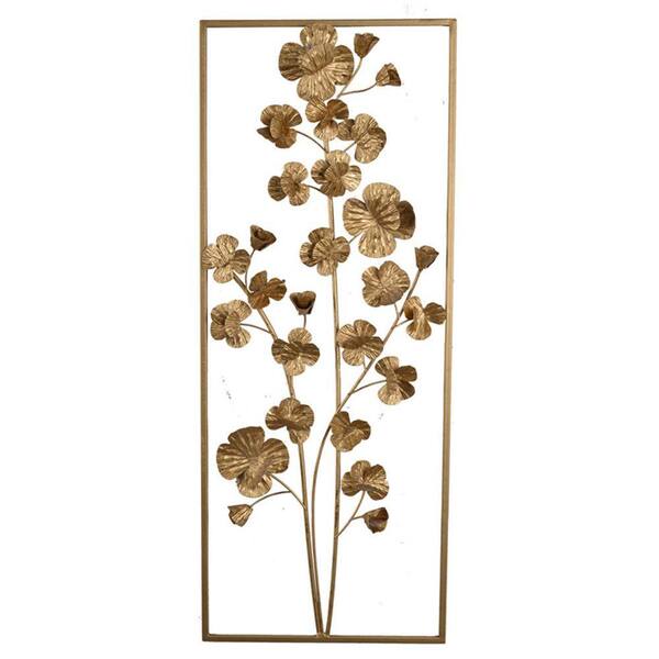 Miscool Anky Iron Gold Metal Tree Metal Work Wall Decor, Vertical Rectangular Flower Wall Accent