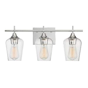 Octave 21 in. W x 9 in. H 3-Light Polished Chrome Bathroom Vanity Light with Clear Glass Shades