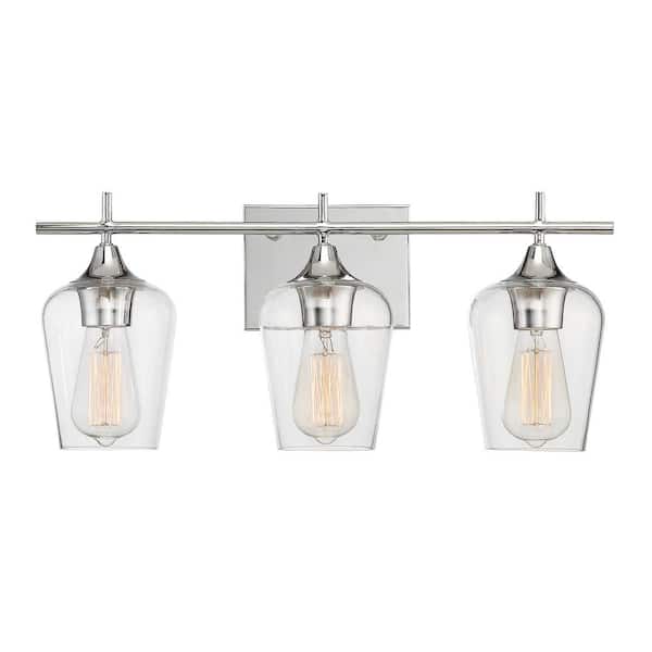 Savoy House Octave 21 in. W x 9 in. H 3-Light Polished Chrome Bathroom Vanity Light with Clear Glass Shades