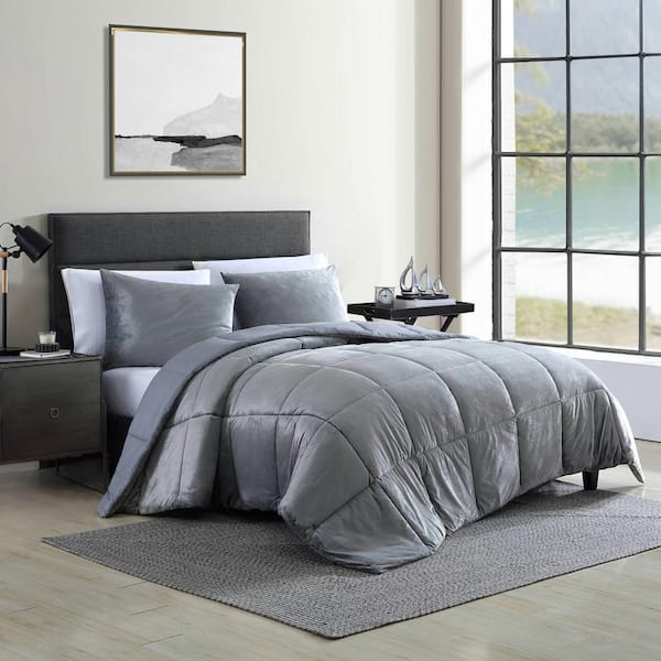 Nautica Bristol 2 Piece Gray Micromink, Extra Large Twin Bed Set