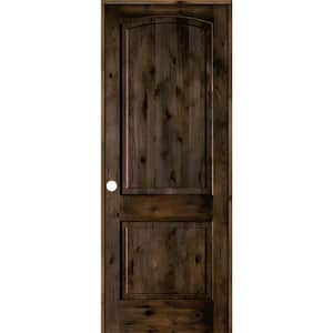 24 in. x 96 in. Knotty Alder 2-Panel Right-Handed Black Stain Wood Single Prehung Interior Door with Arch Top