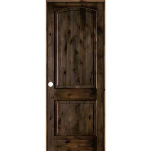 30 in. x 96 in. Knotty Alder 2-Panel Right-Handed Black Stain Wood Single Prehung Interior Door with Arch Top