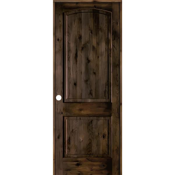 24 in. x 96 in. Rustic Knotty Alder 2-Panel Right Handed Black Stain Wood Single Prehung Interior Door with Arch Top