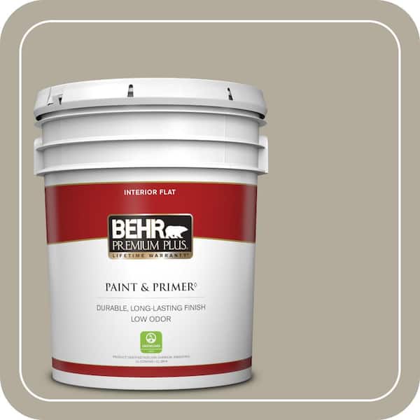 BEHR PREMIUM PLUS 5 gal. #PPF-33 Terrace Taupe Flat Low Odor Interior Paint & Primer
